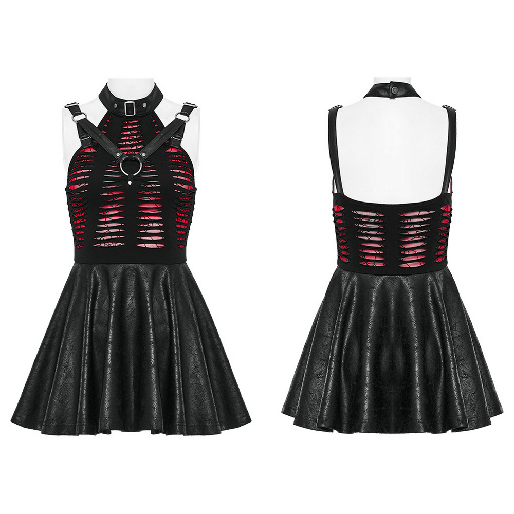 Punk Rave Gothic mini dress featuring spiderweb mesh cutouts and a playful swing skirt, perfect for dark seductresses.