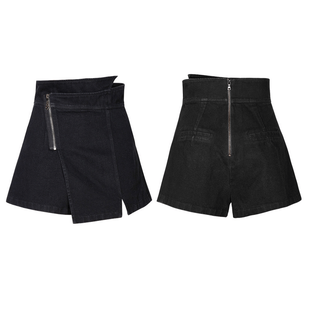Punk Rave Stylish Black Jeans A-Line Zipper Shorts