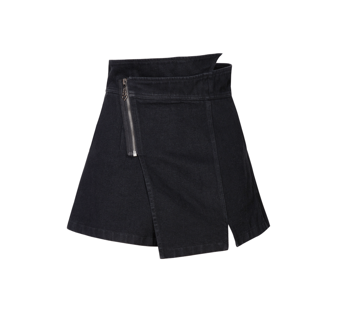 Punk Rave Stylish Black Jeans A-Line Zipper Shorts