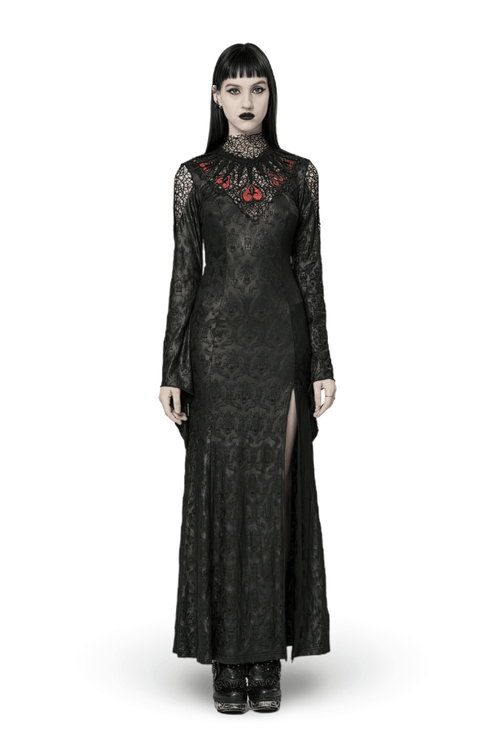 Punk Rave Vintage Dark Night Embossed Mesh Gown