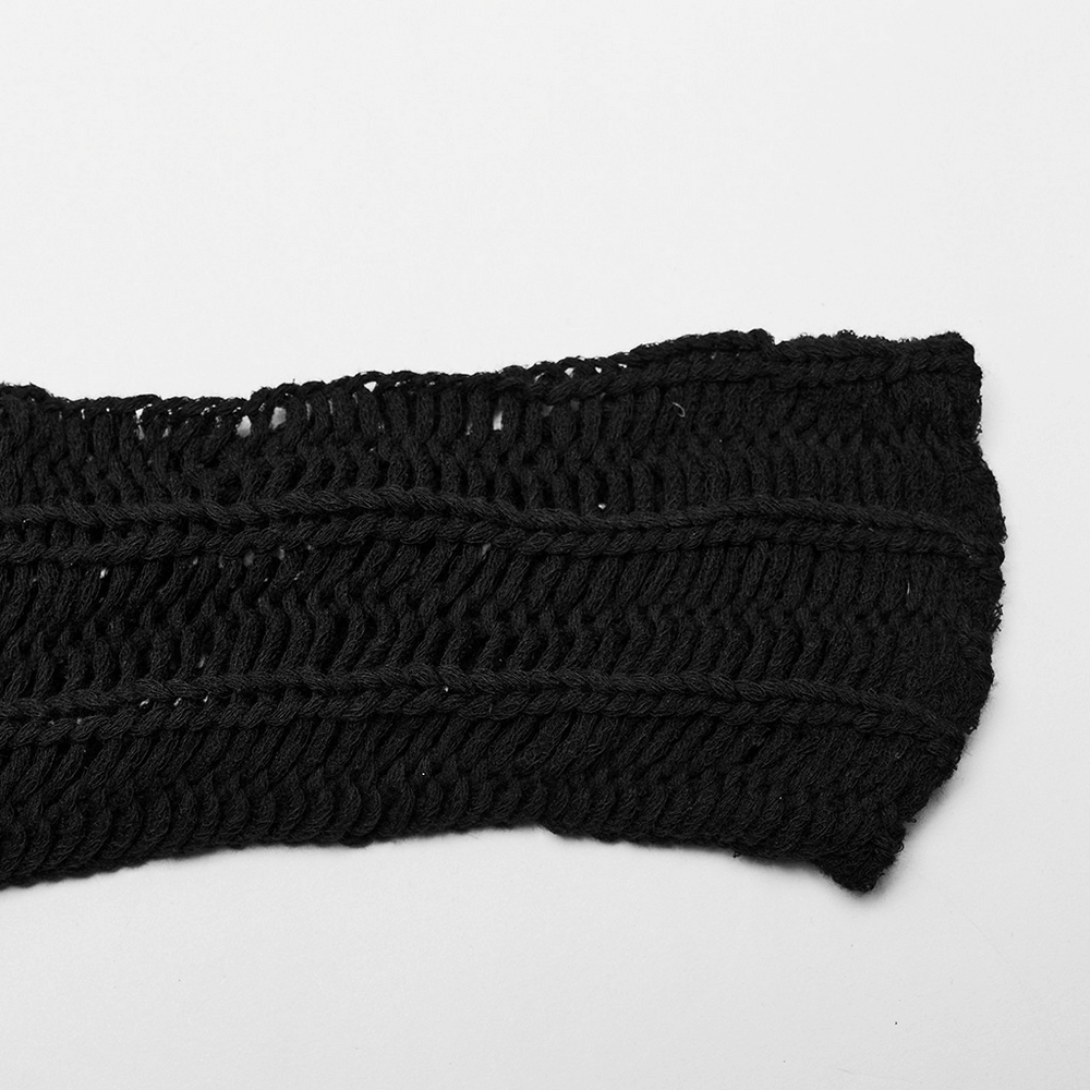 Punk Ripped Black V-Neck Sweater Goth Mesh Knitwear