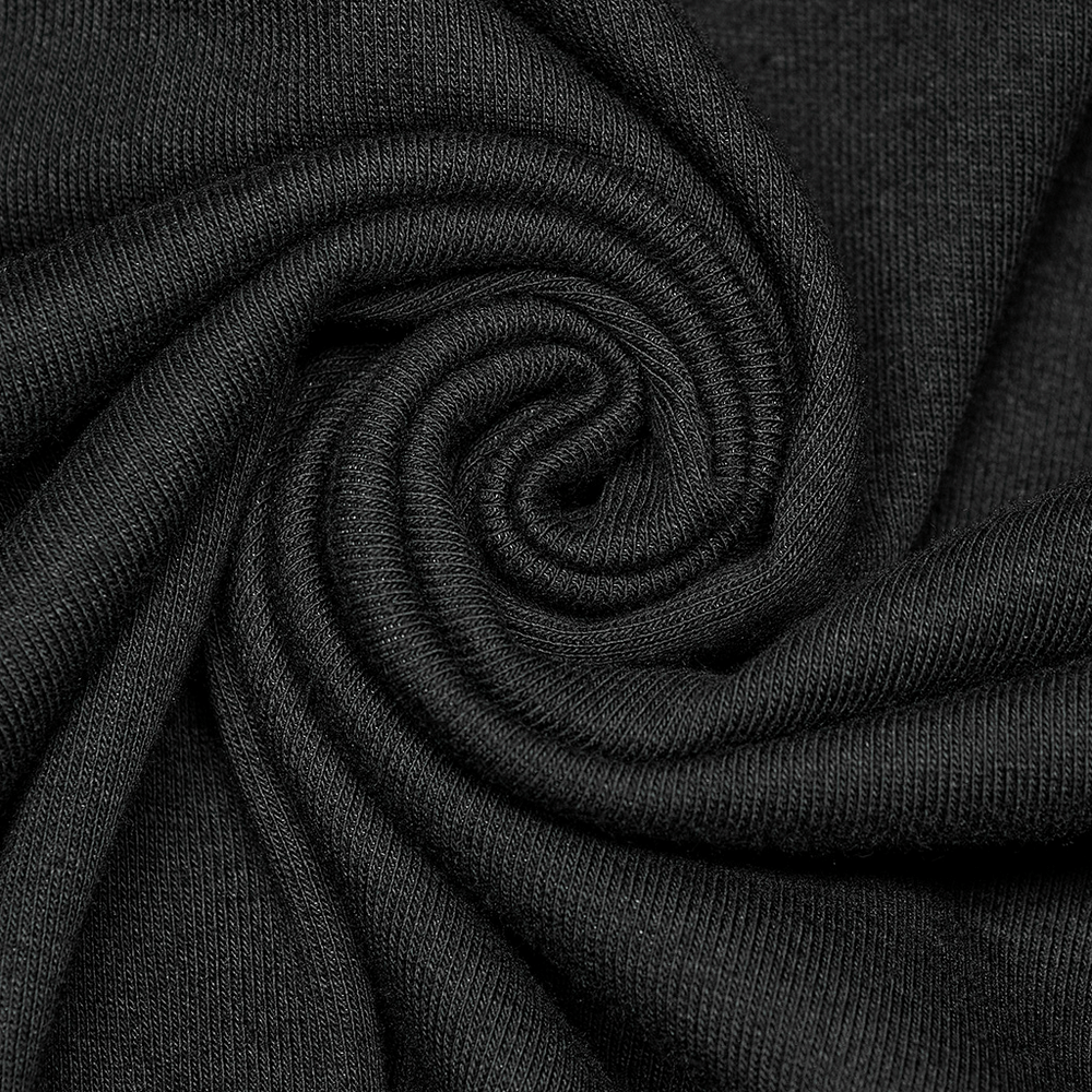 Close-up of soft stretch knit fabric in black, perfect for edgy punk fashion designs.