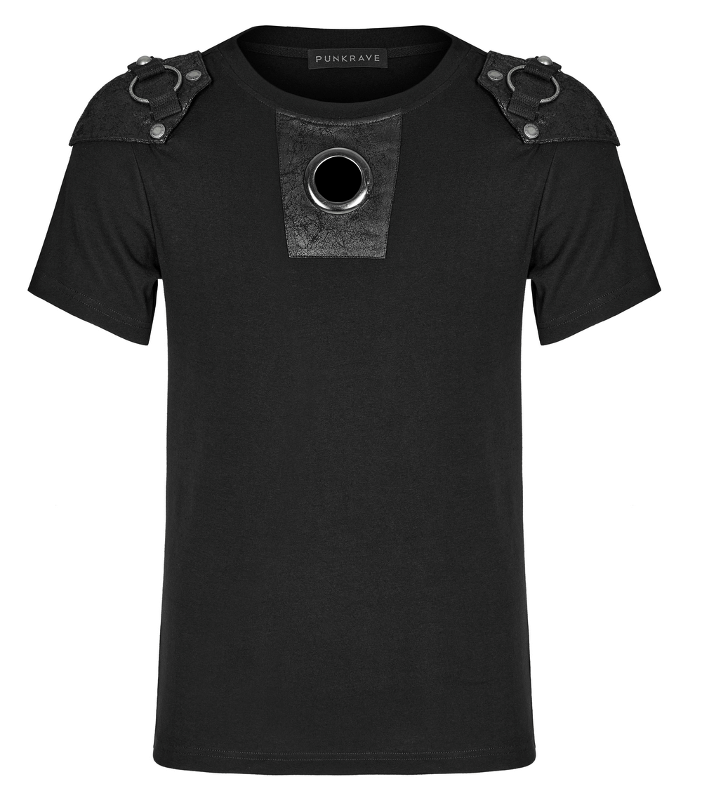 Punk Rivet Armor Male T-Shirt with Detachable Panel - HARD'N'HEAVY