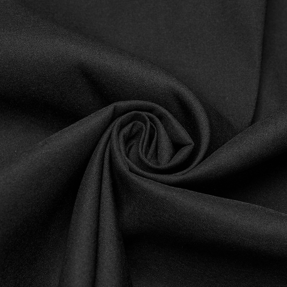 Close-up of soft, black twill fabric for punk street style clothing.