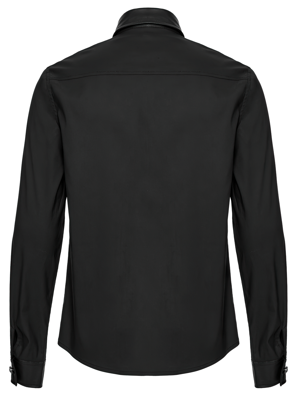 Back view of a stylish punk riveted leather patchwork shirt for men, perfect for edgy street style.