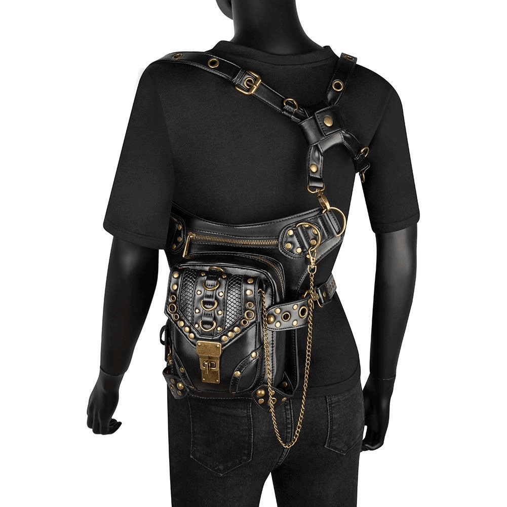 Punk Rivets Chain Shoulder Waist Bag / Women's Motorcycle Leg Bag - HARD'N'HEAVY
