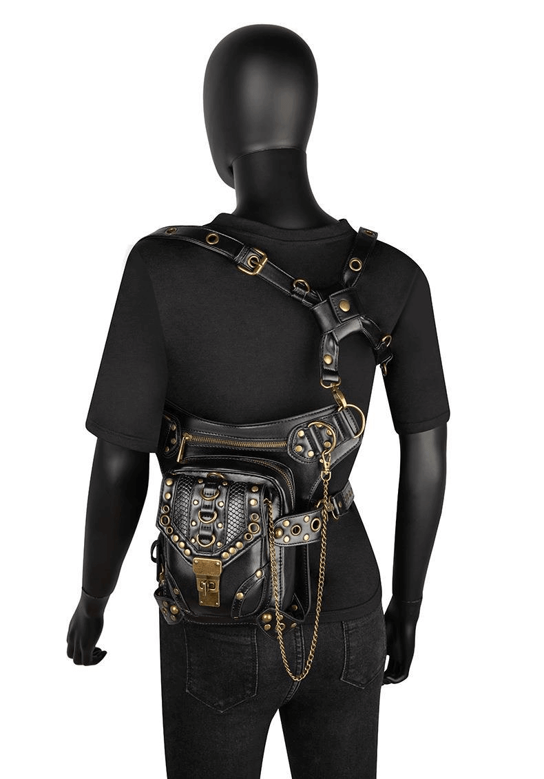Punk Rivets Chain Shoulder Waist Bag / Women's Motorcycle Leg Bag - HARD'N'HEAVY