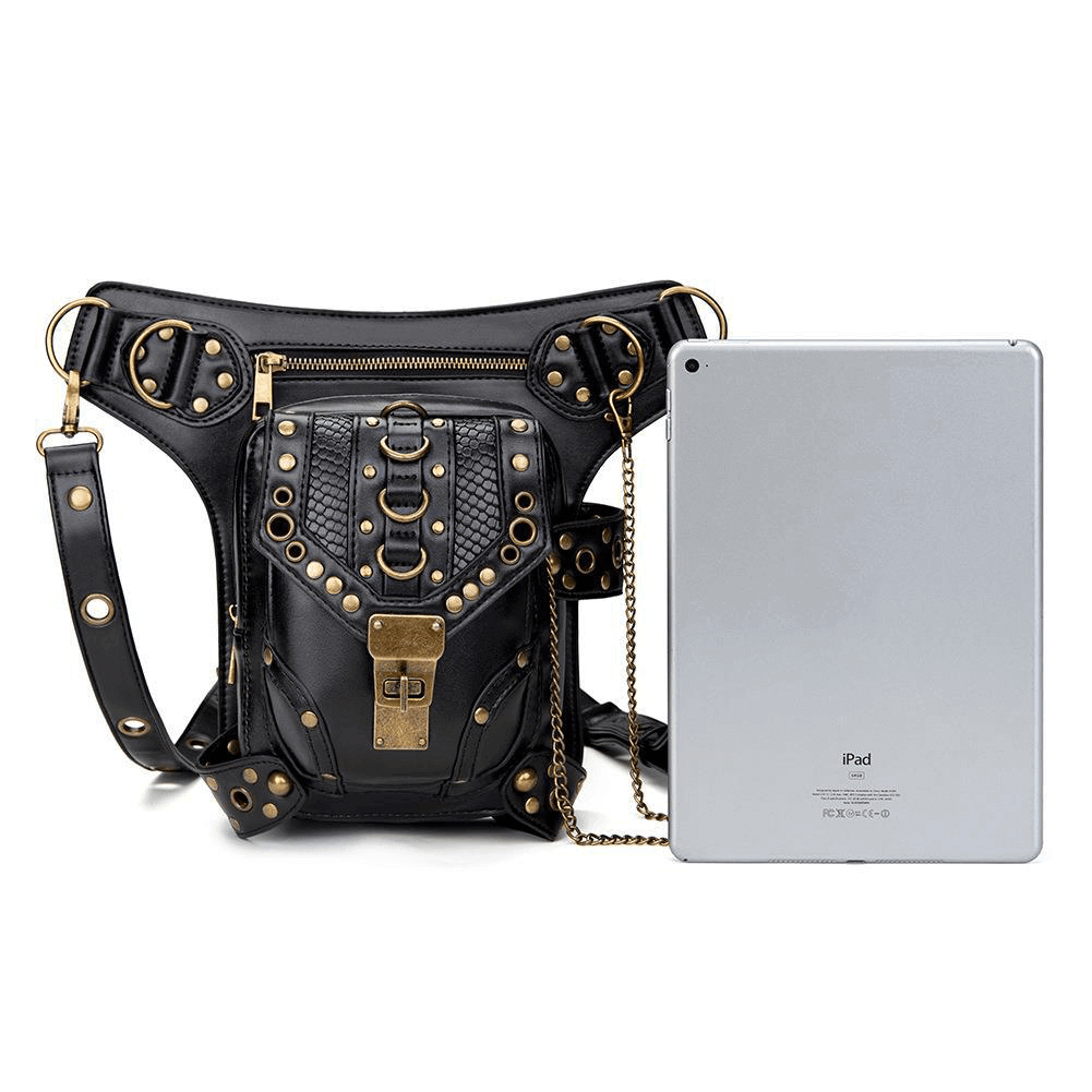 Punk Rivets Chain Shoulder Waist Bag / Women's Motorcycle Leg Bag - HARD'N'HEAVY