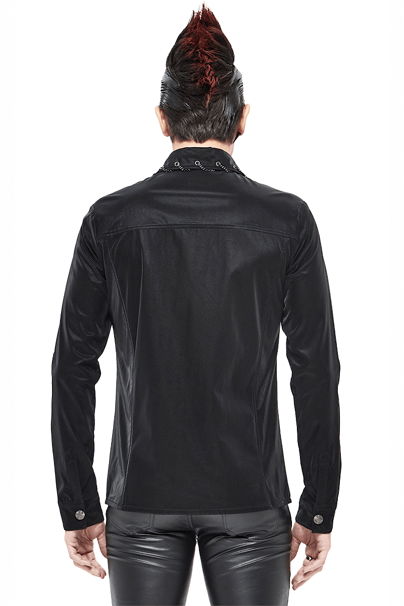 Punk Rock Back Long Sleeve Shirt For Men / Male Shiny Shirts with Chains - HARD'N'HEAVY