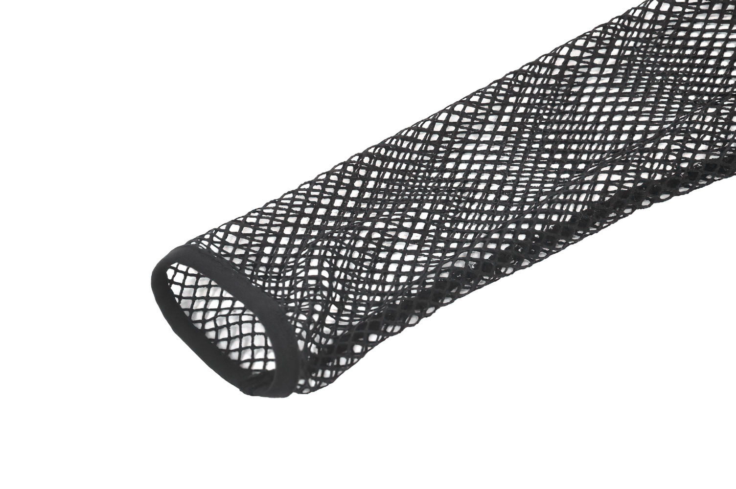 Punk Rock Black Fishnet Sleeved Top with Cutout and Straps close-up of dramatic fishnet sleeve detail.