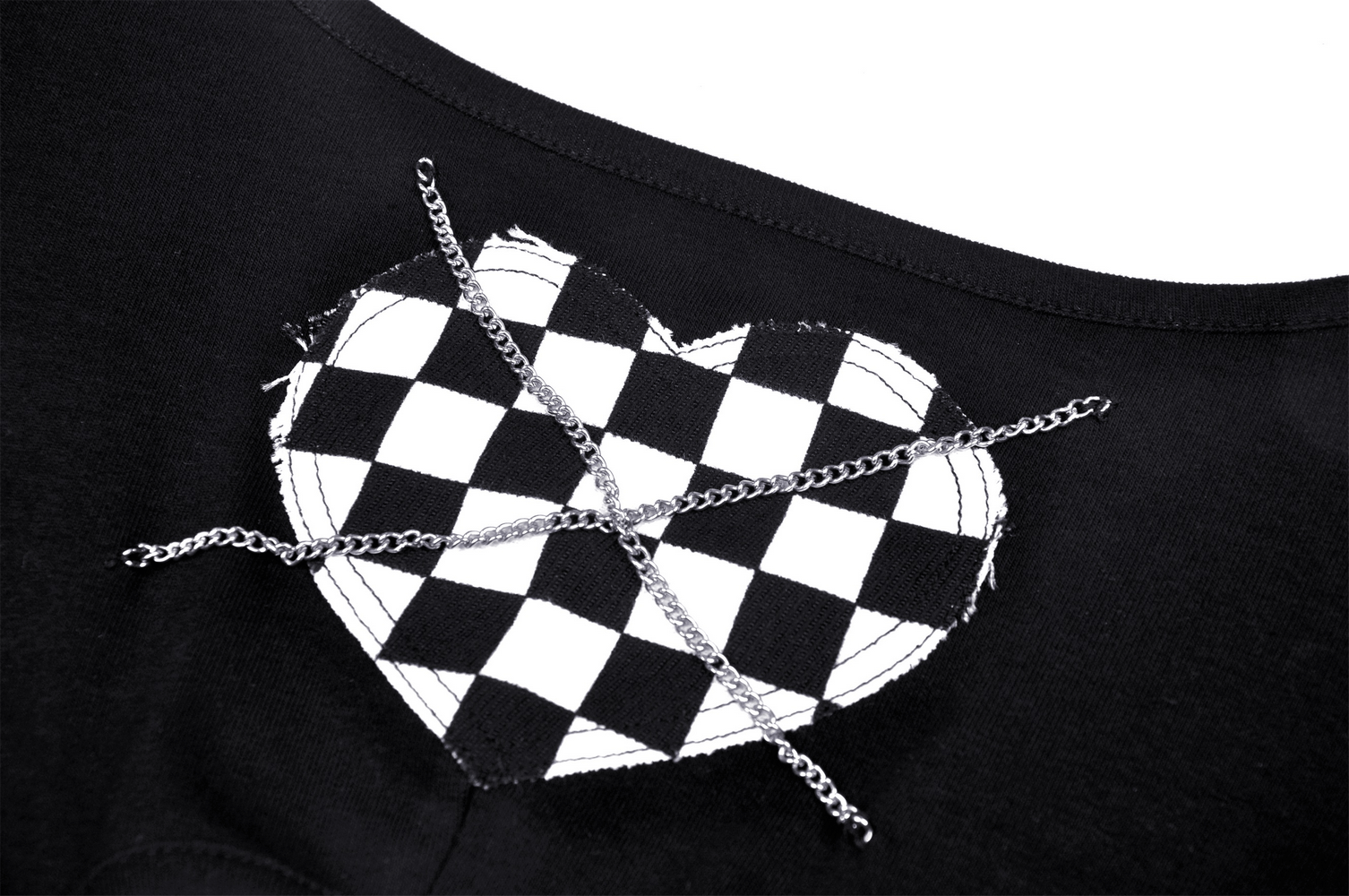 Punk Rock Black Heart Checkered Crop Top with Cross Waist