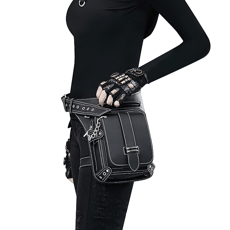 Punk Rock Chain Waist Bag With Leg Strap / Motorcycle Shoulder Crossbody Bag - HARD'N'HEAVY