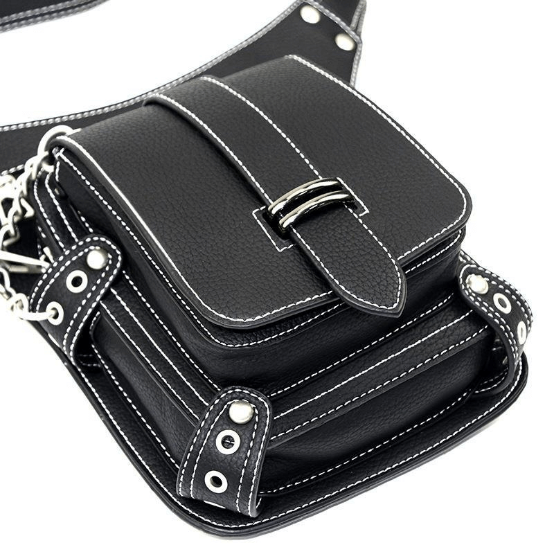 Punk Rock Chain Waist Bag With Leg Strap / Motorcycle Shoulder Crossbody Bag - HARD'N'HEAVY