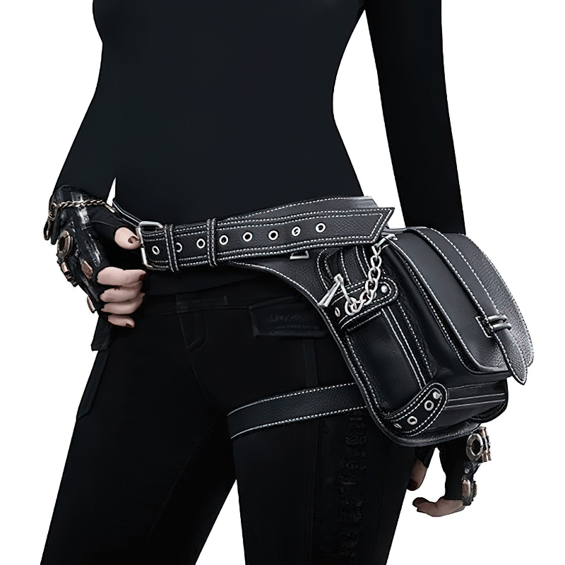 Punk Rock Chain Waist Bag With Leg Strap / Motorcycle Shoulder Crossbody Bag - HARD'N'HEAVY