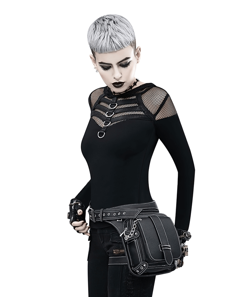 Punk Rock Chain Waist Bag With Leg Strap / Motorcycle Shoulder Crossbody Bag - HARD'N'HEAVY
