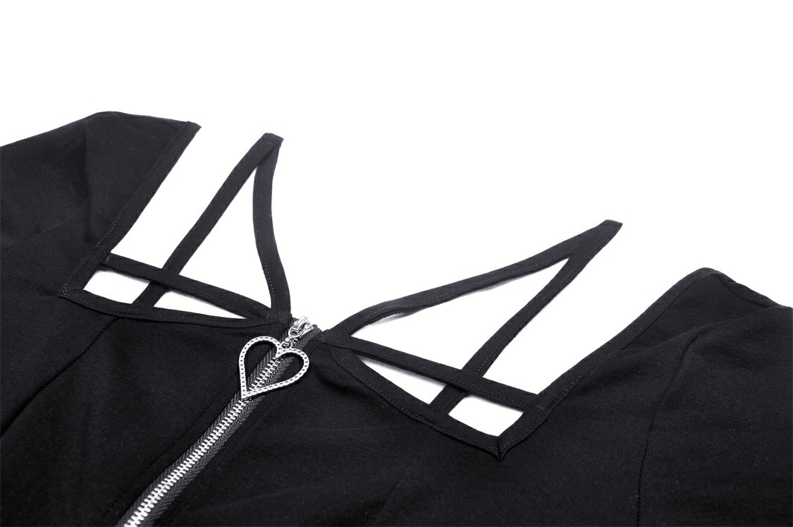 Punk Rock Fashion Heart Zip-Up Crop Top for Women
