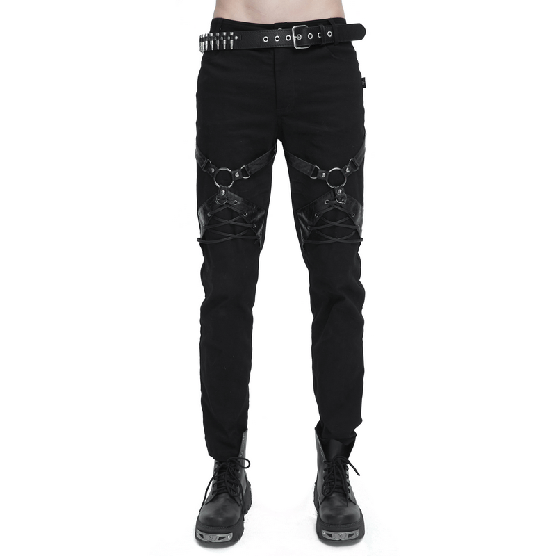 CLEARANCE / Punk Rock Fitted Pants With Leather Harness - HARD'N'HEAVY