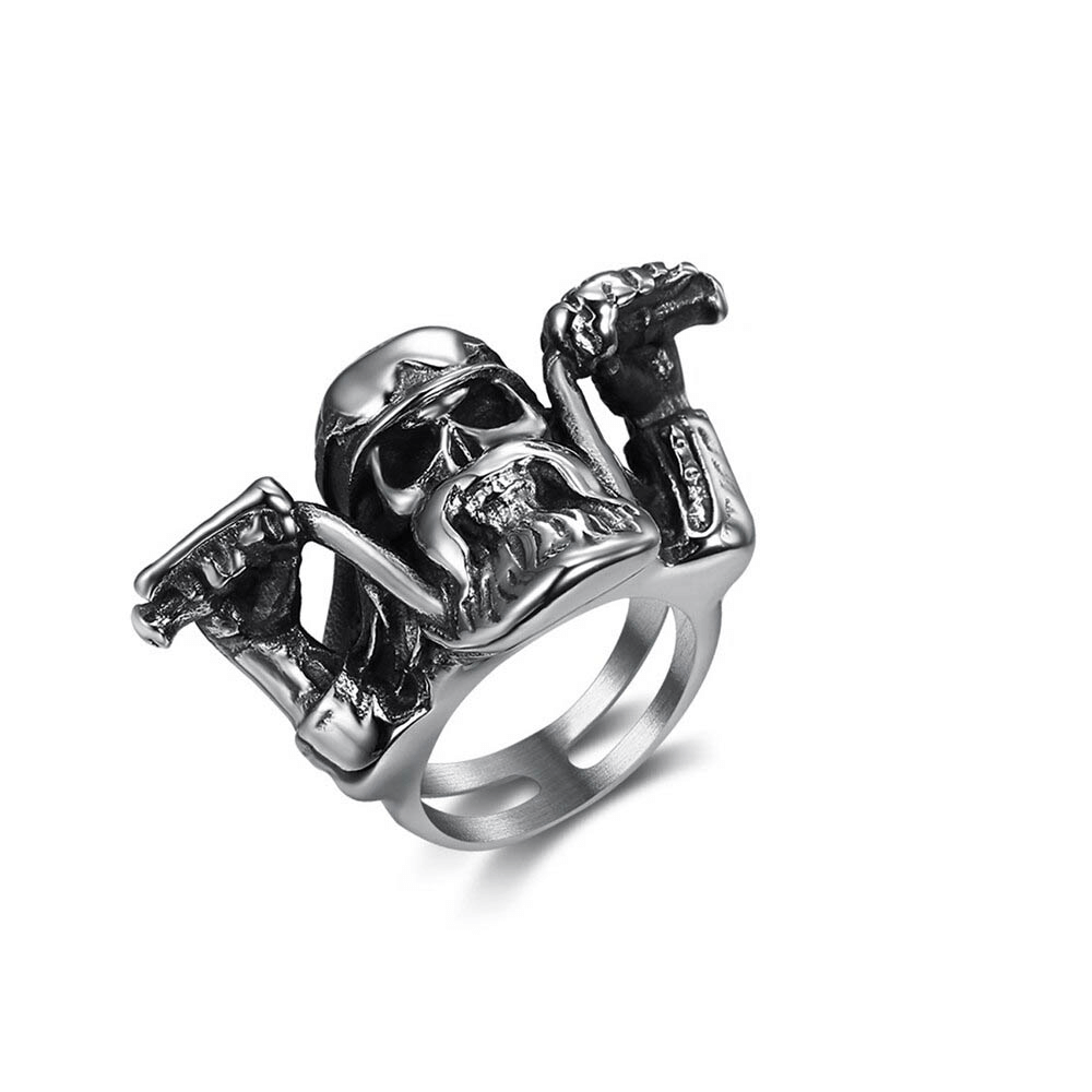 Punk Rock Motorcyclist Skull Ring For Men / Stainless Steel Biker Accessories - HARD'N'HEAVY