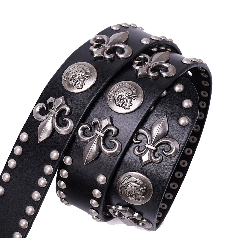 Punk Rock Skull Studed Buckle Belt / Original Design Metal Rivets Belt - HARD'N'HEAVY