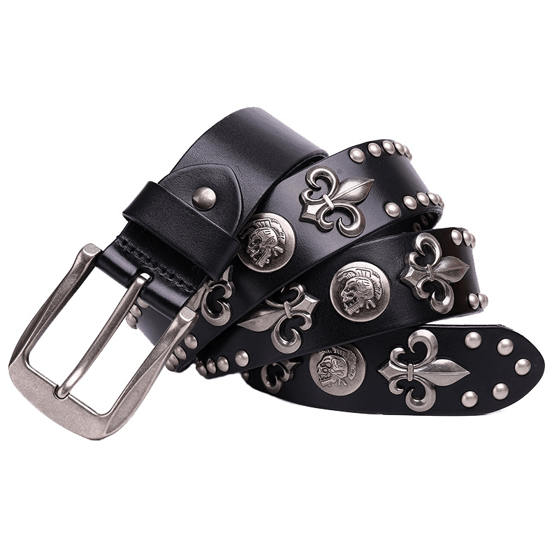 Punk Rock Skull Studed Buckle Belt / Original Design Metal Rivets Belt - HARD'N'HEAVY