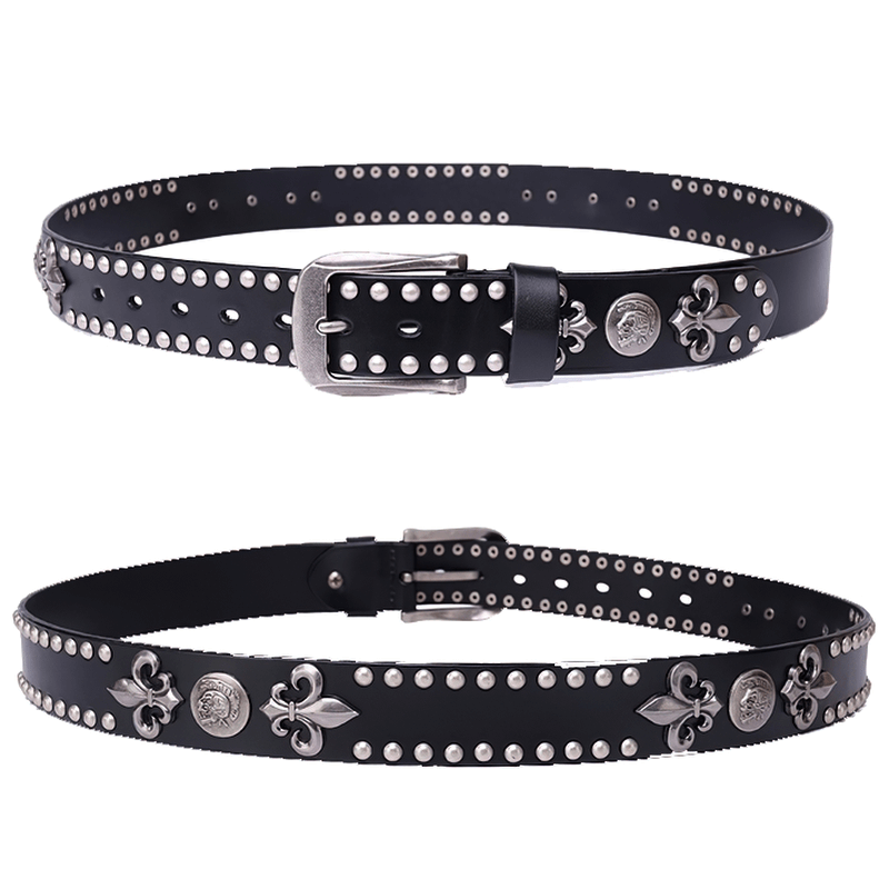 Punk Rock Skull Studed Buckle Belt / Original Design Metal Rivets Belt - HARD'N'HEAVY