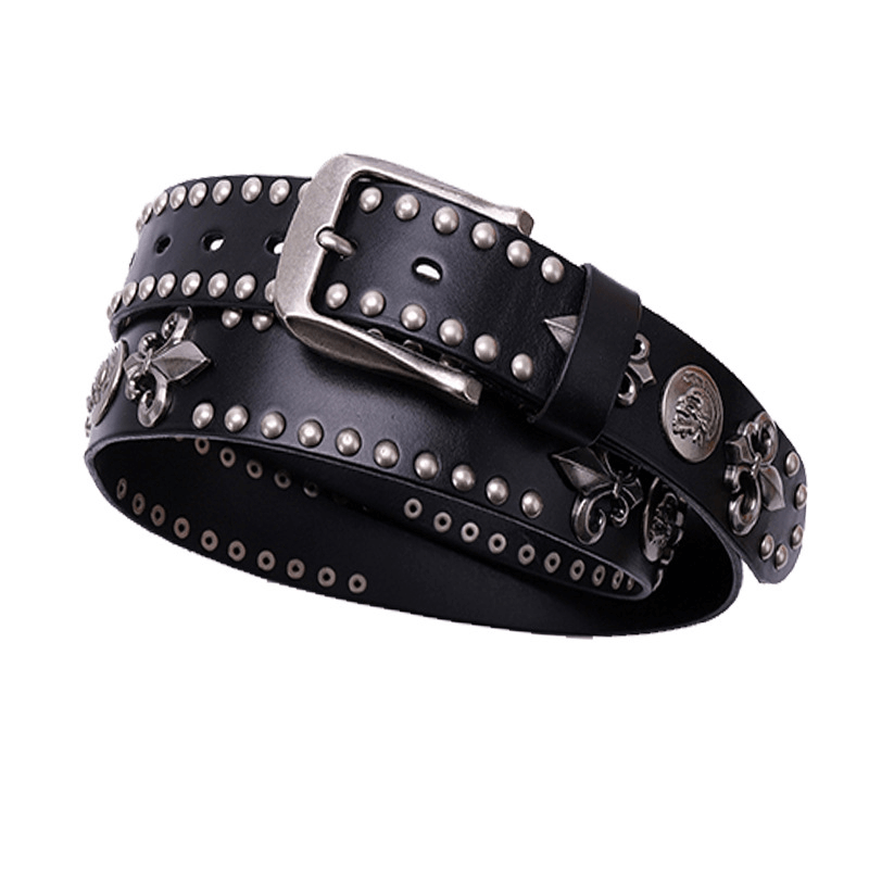 Punk Rock Skull Studed Buckle Belt / Original Design Metal Rivets Belt - HARD'N'HEAVY