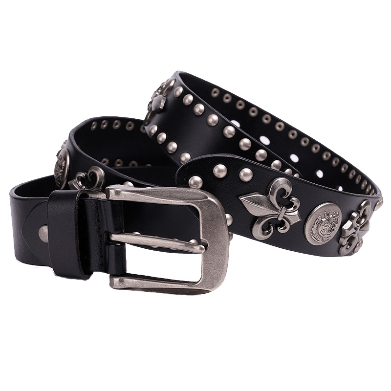 Punk Rock Skull Studed Buckle Belt / Original Design Metal Rivets Belt - HARD'N'HEAVY