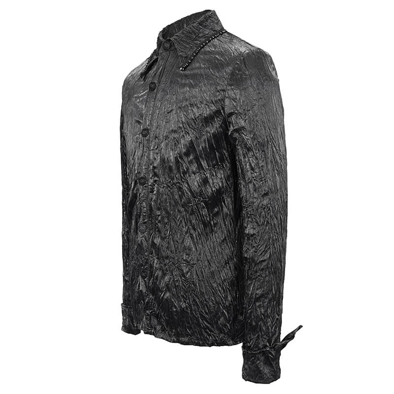 Stylish punk rock black long-sleeved shirt with a modern cut and unique texture for men.