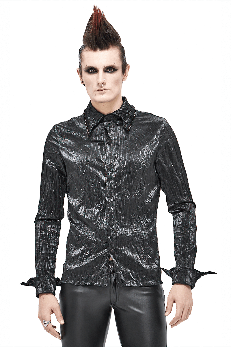 Punk Rock Style Male Black Long-sleeved Shirt / Alternative style Clothing for Men - HARD'N'HEAVY