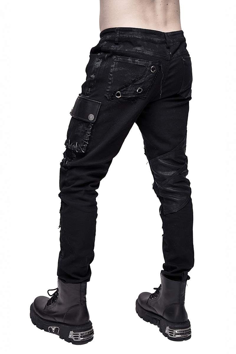 Punk Rock Trousers Side Pocket / Men's Black Pants with Studs / Biker Apocalyptic Trousers - HARD'N'HEAVY