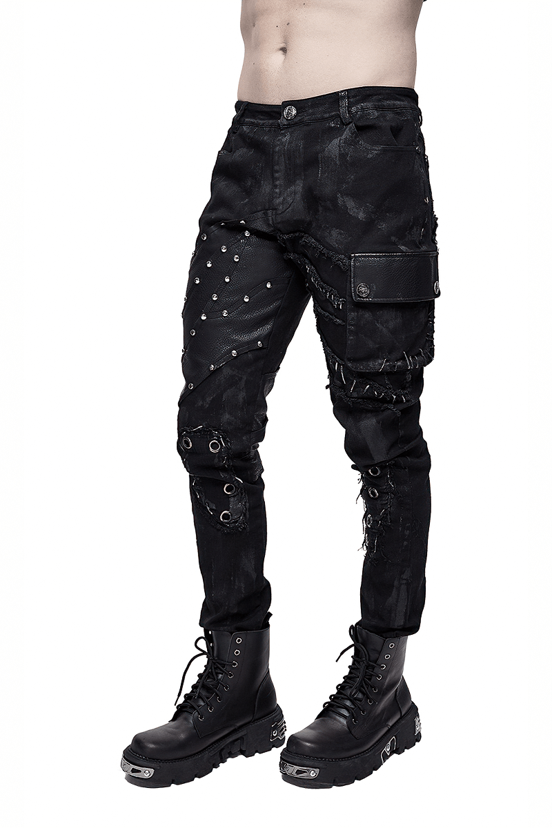 Punk Rock Trousers Side Pocket / Men's Black Pants with Studs / Biker Apocalyptic Trousers - HARD'N'HEAVY