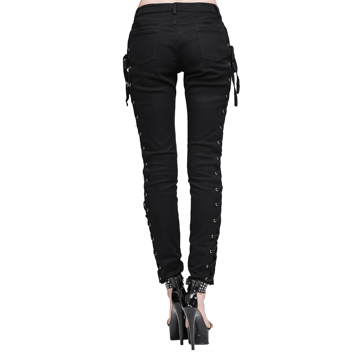 Punk Rock Women's Skinny Pants with Lace Up on Both Sides / Stylish Black Ladies Cotton Trousers - HARD'N'HEAVY