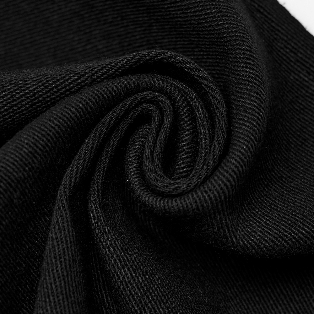 Close-up of soft black fabric, showcasing stretch material perfect for edgy punk style outfits.
