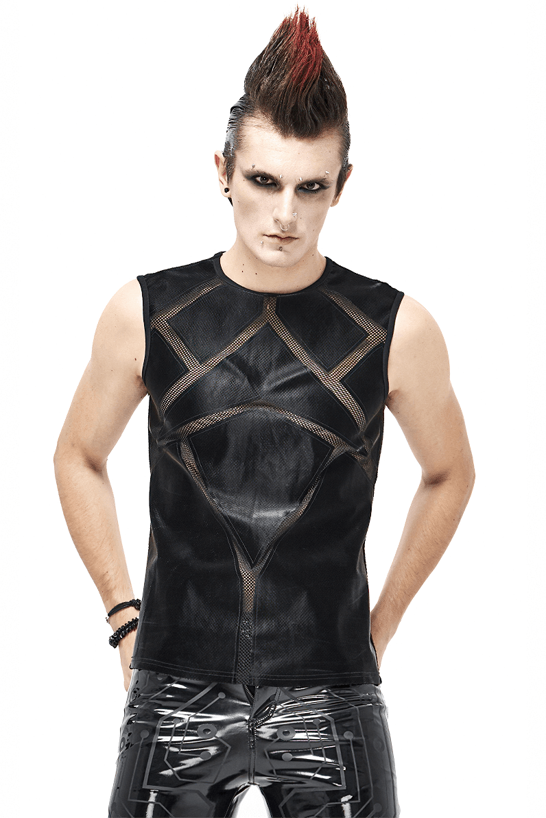 Punk Sexy See-through Tank Top for Men / Gothic Black Sleeveless O-Neck Elastic Tee Shirt - HARD'N'HEAVY