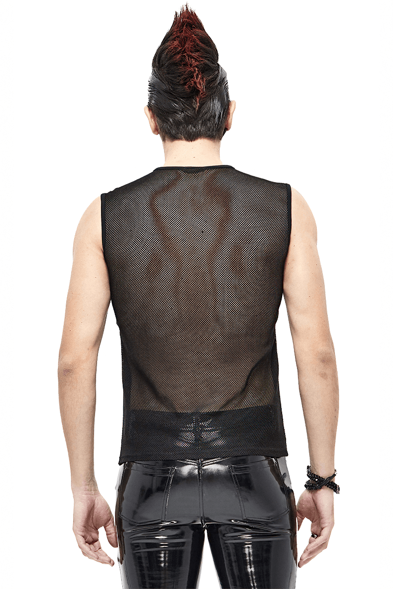 Punk Sexy See-through Tank Top for Men / Gothic Black Sleeveless O-Neck Elastic Tee Shirt - HARD'N'HEAVY