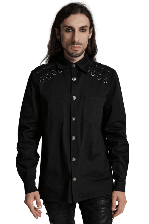 Chemise Punk en tissu sergé avec détails d'épaule cloutés