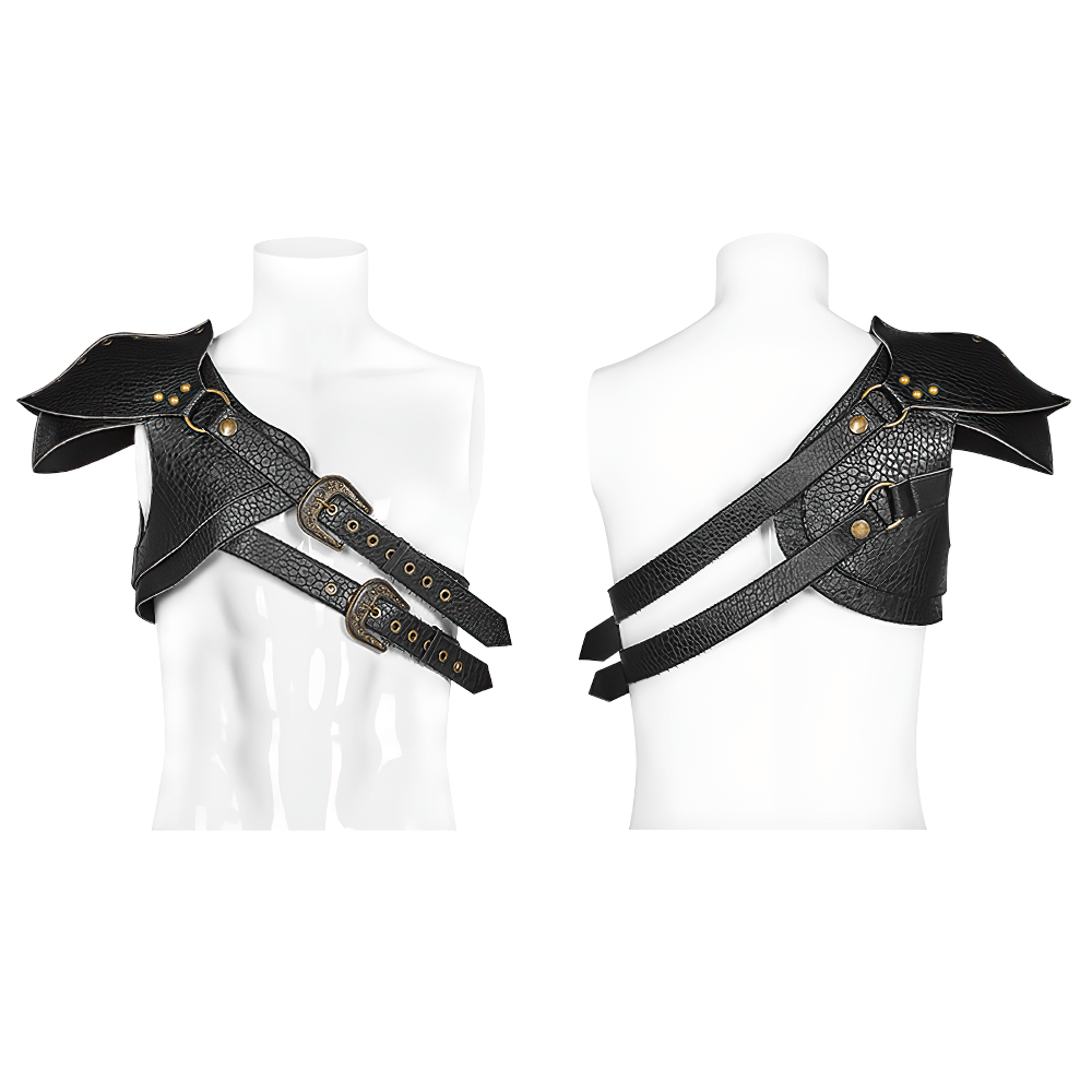 Punk Shoulder Armor Harness showcasing retro buckles and adjustable straps, perfect for steampunk cosplay.