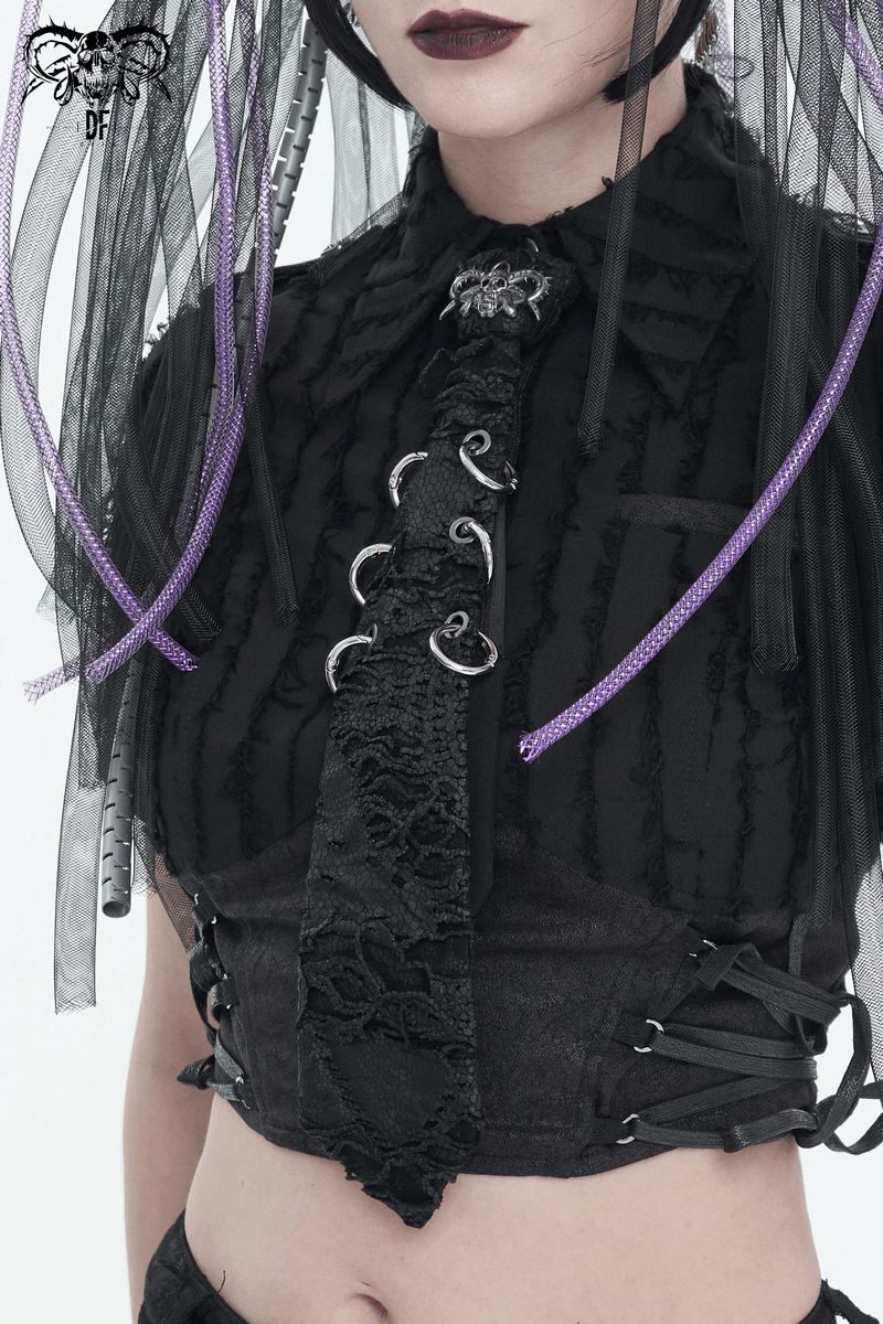 Punk Skull Necktie with Metal Rings / Stylish Gothic Adjustable Collar Tie - HARD'N'HEAVY
