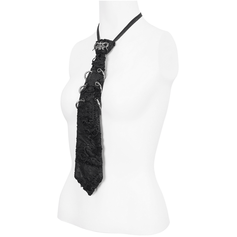 Punk Skull Necktie with Metal Rings / Stylish Gothic Adjustable Collar Tie - HARD'N'HEAVY