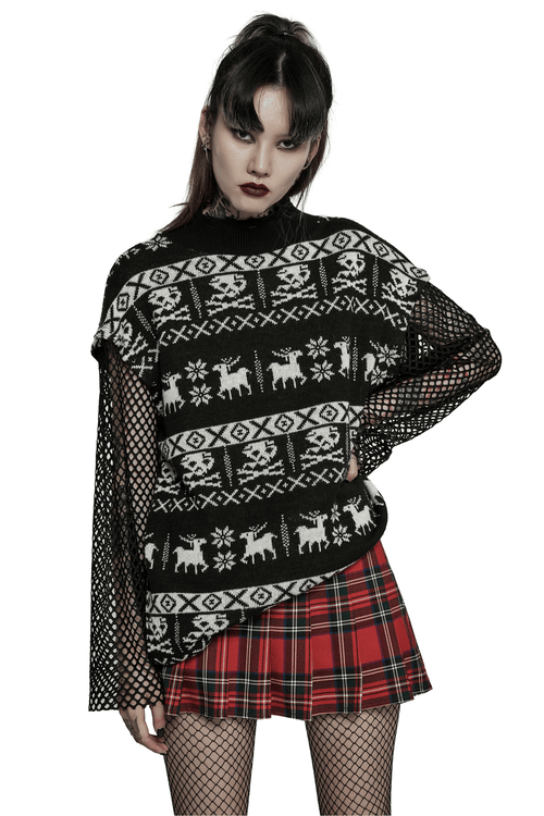 Punk-Schädelmuster Lockerer Pullover mit Abnehmbaren Ärmeln
