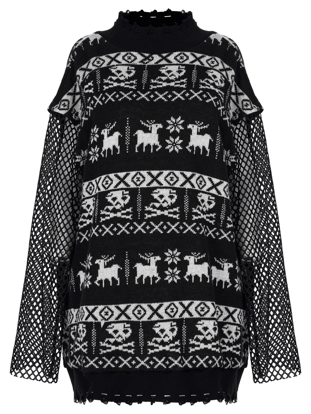 Loose fit punk pullover featuring a unique skull pattern with removable gauze sleeves for versatile styling.