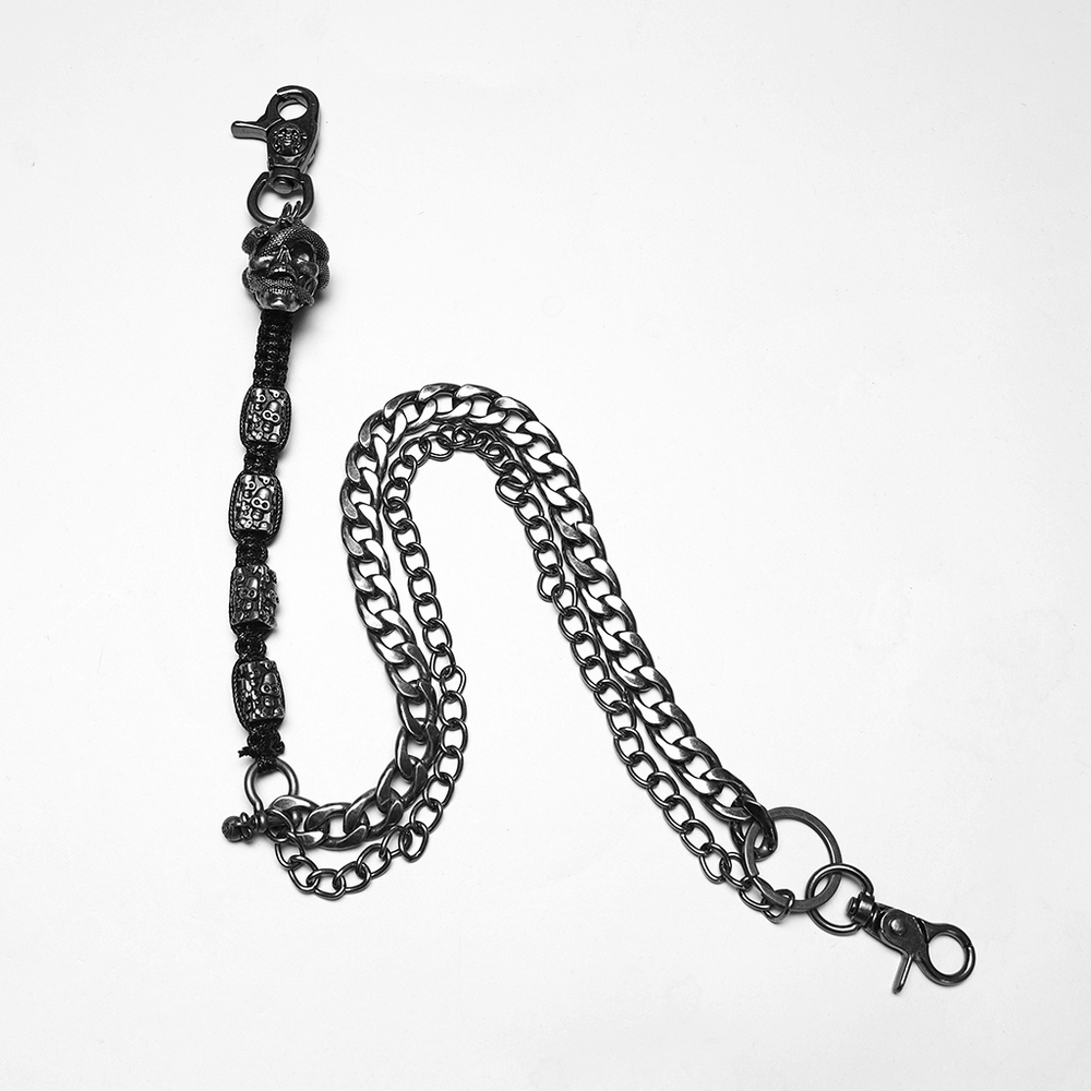 Punk skull snake pant chain with metal alloy links for edgy, rebellious style.