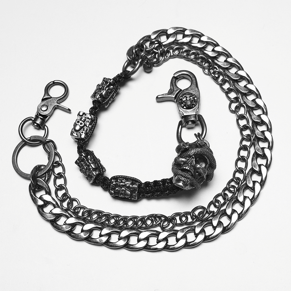 Punk skull snake pant chain featuring metal alloy links and clasps for edgy style and versatility.