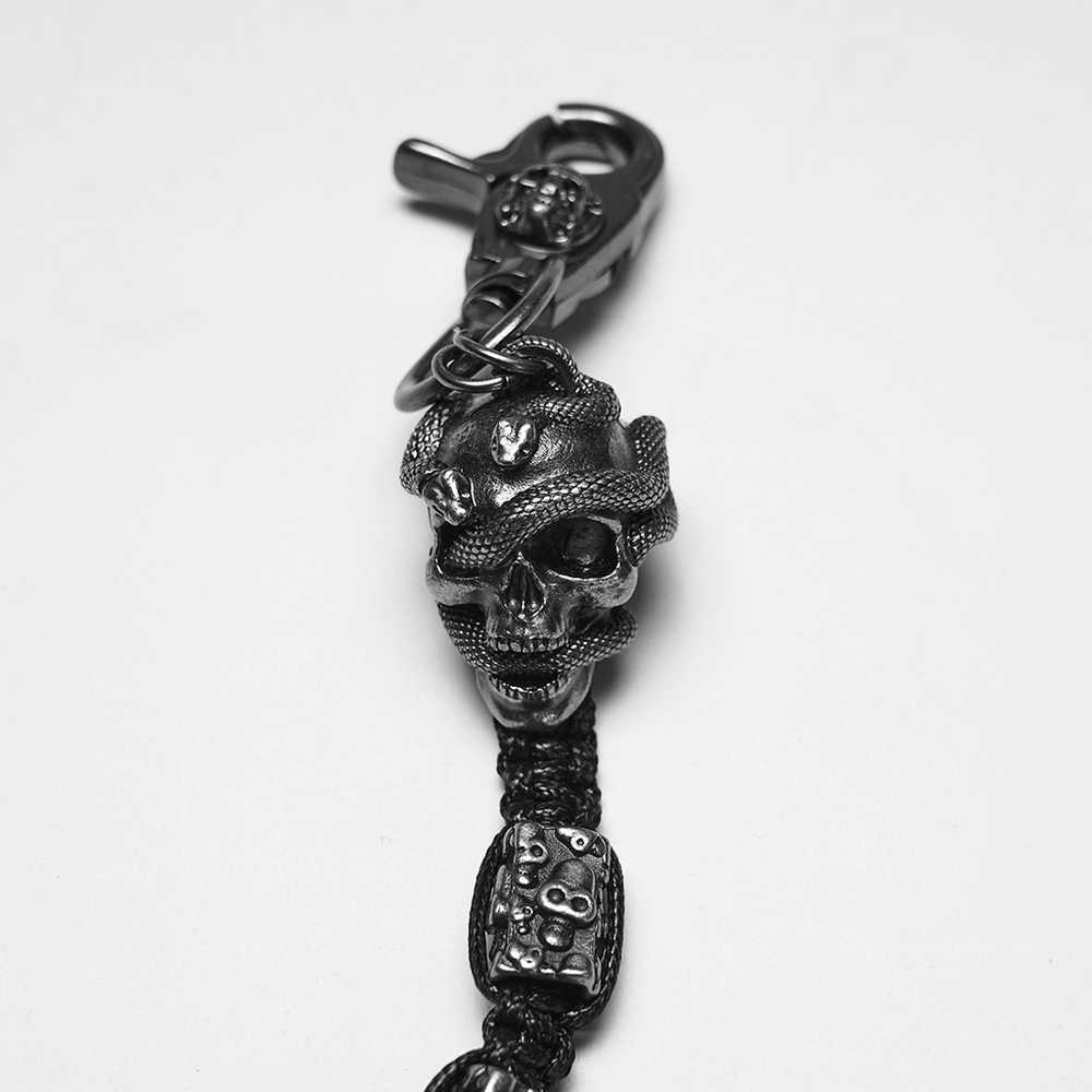 Punk skull snake pant chain with metal clasps and detailed skull design for an edgy look.