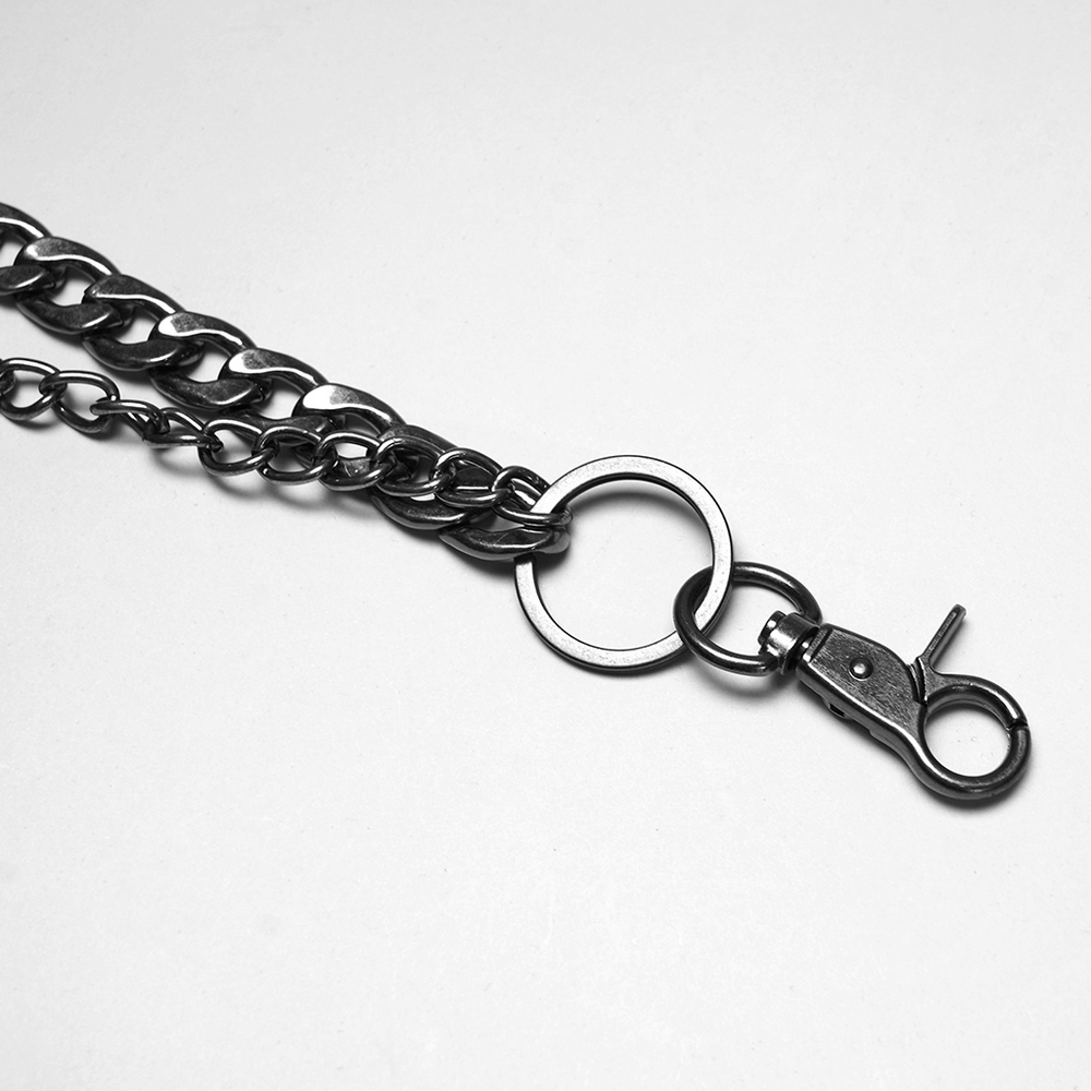 Metal alloy pant chain featuring durable clasps and links for versatile attachment to bags or gear.