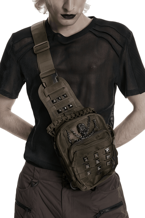 Punk-Schädel-Nieten-Umhängetasche mit Riemen