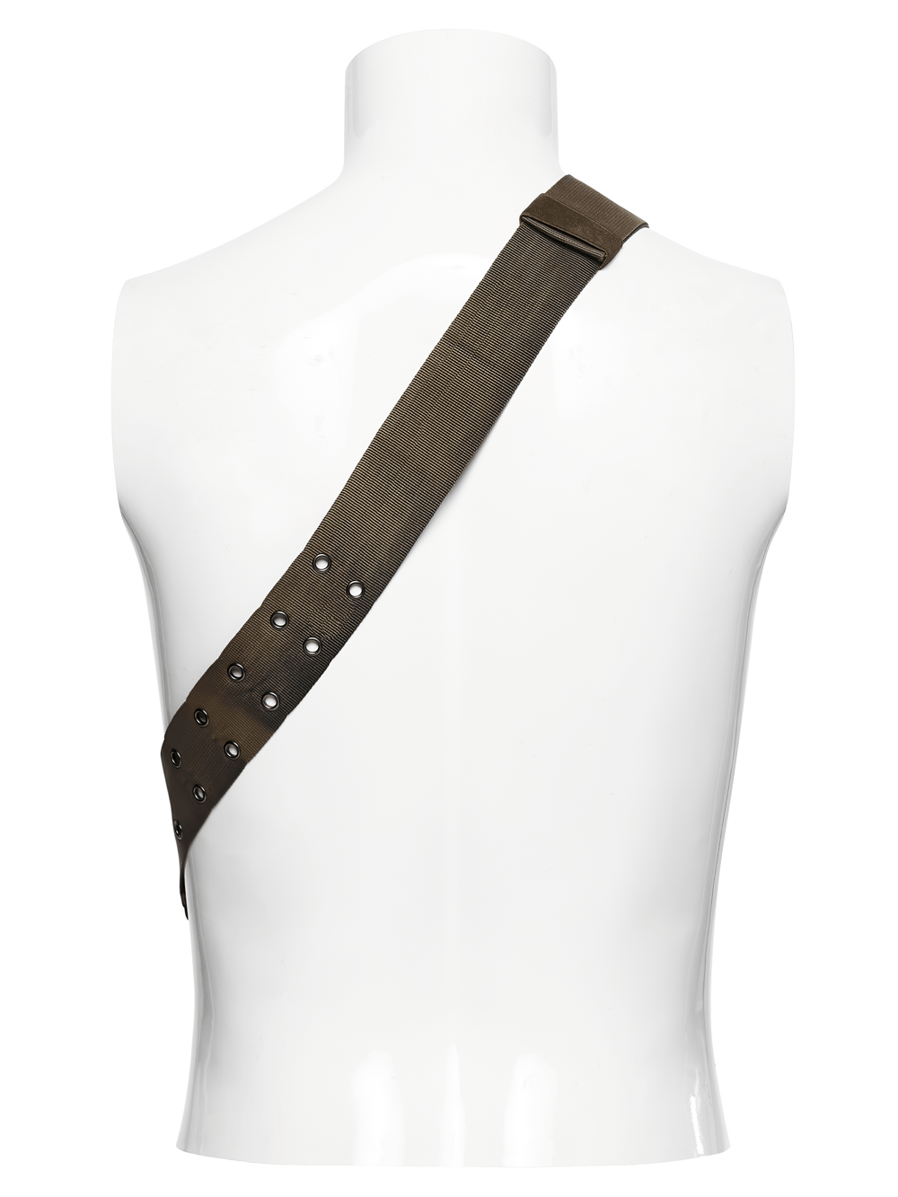 Back view of an adjustable strap with studs for a Punk Skull Stud Crossbody Backpack with Strap.