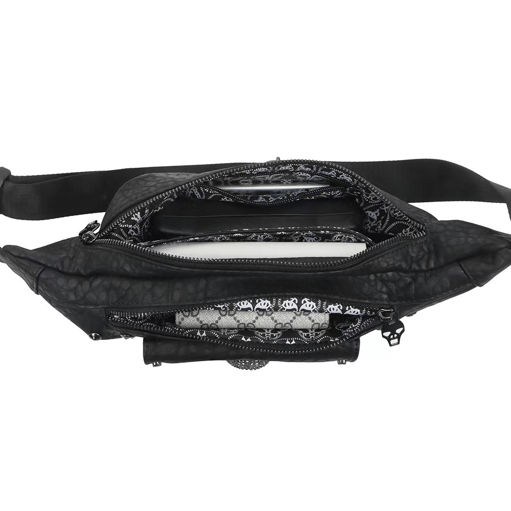 Punk Skull Studded Solid Color Waistbag / Unisex Adjustable Strap Pack Bag - HARD'N'HEAVY