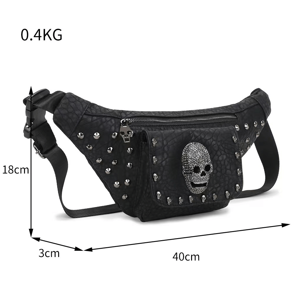 Punk Skull Studded Solid Color Waistbag / Unisex Adjustable Strap Pack Bag - HARD'N'HEAVY