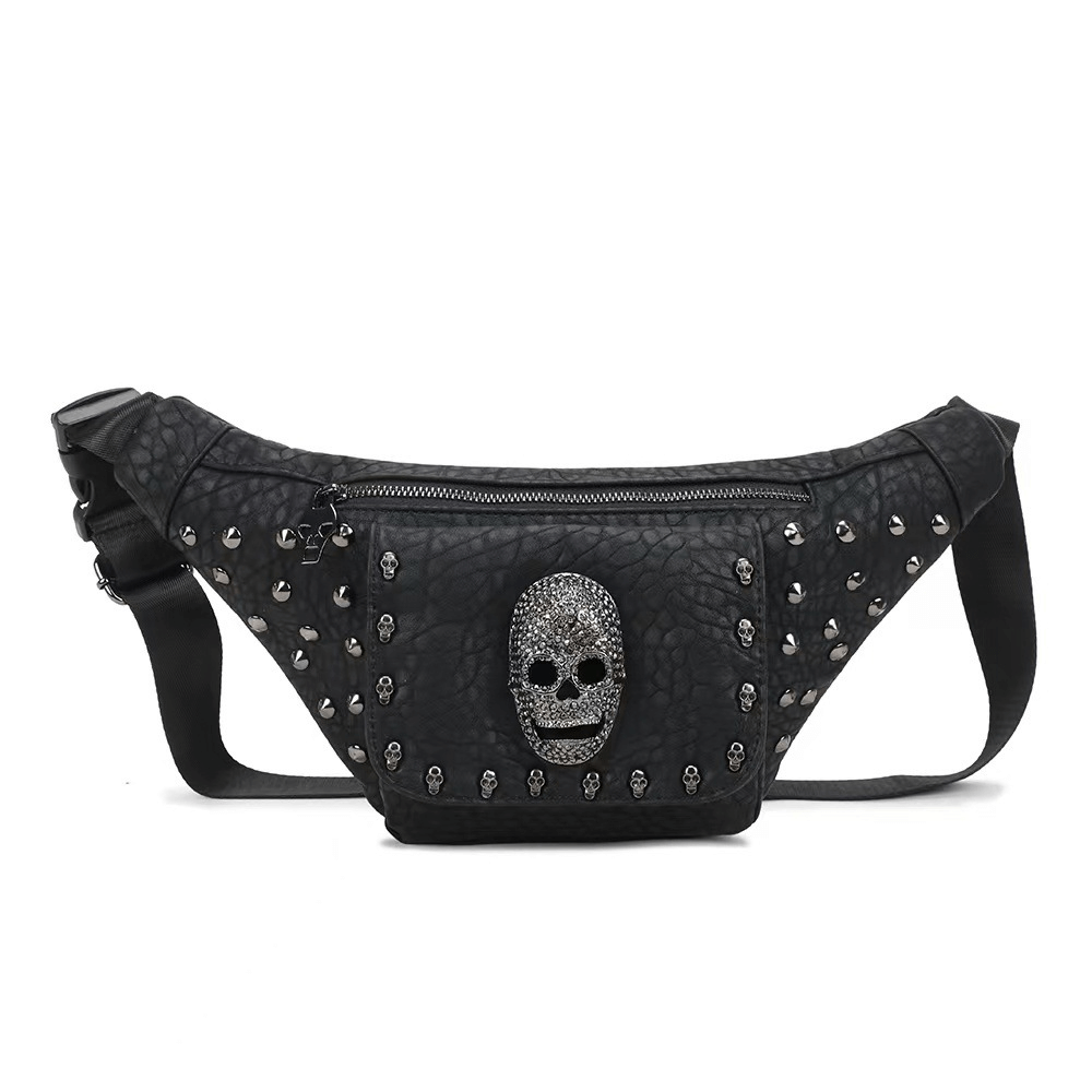 Punk Skull Studded Solid Color Waistbag / Unisex Adjustable Strap Pack Bag - HARD'N'HEAVY